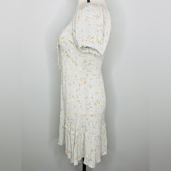 Hippie Rose Green Puff Sleeve Floral Cottage Core Mini Dress - Picture 6 of 9